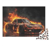 Burning Sports Car Colourful Glowing Fire Log 1000 Pieces Jigsaw for Adults The Impossible Challenge Brain Development 52x38cm/1000pcs