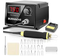 BURNNOVE Kit Pirografia Legno 60W 220V Pirografo Digitale con Temperatura Regolabile 100-750°C, Pirografo Elettrico con Display Digitale e 21 Teste di Penna, per Legno, Pelle, Bambù