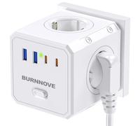 BURNNOVE Multipresa Elettrica Cubo 4000W, 8 in 1 Presa USB da Parete con 2 Porta USB C, 2 Tipo A , 4 Schuko Prese AC, con Interruttore per Casa, Ufficio, Viaggi, Bianco