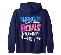 Burnouts or Bows Mommy Loves You Baby Shower Genere Reveal Felpa con Cappuccio