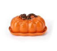 Burriera a forma di zucca con coperchio in ceramica, ideale per dessert, formaggio, burro, piatto in ceramica a forma di zucca bianca, per Halloween, Ringraziamento, festa della zucca, autunno