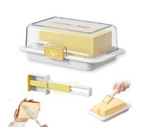 Burriera con coperchio, con cucchiaio integrato, 10 g, burriera per frigorifero o piano di lavoro, supporto in plastica bianca per 250 g/500 g