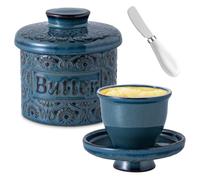 Burriera francese con linea di galleggiamento, campana per burro raffreddata ad acqua in ceramica, in porcellana con coperchio, vaso per burro per freschezza e carezza, contenitore per burro per