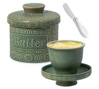 Burriera francese con linea di galleggiamento, campana per burro raffreddata ad acqua in ceramica, in porcellana con coperchio, vaso per burro per freschezza e carezza, contenitore per burro per