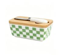 Burriera in ceramica, burriera con coperchio in legno e coltello da burro, grande contenitore per burro da 350-600 ml, multifunzione, sigillato, per conservare il formaggio e il burro, campana in