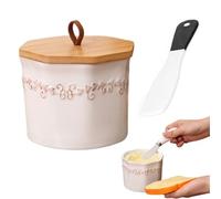Burriera in ceramica con chiusura in bambù, burriera francese bianca da 300 g, in porcellana con coltello in ceramica, per burro fresco e spalmabile, accessorio ideale per la tua cucina