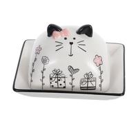 Burriera in ceramica con coperchio, design con simpatico gatto e cartone animato, contenitore for burro artigianale fatto a mano in stile europeo.