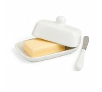 Burriera in ceramica con coperchio, dotata di coltello, burriera rettangolare bianca e nera, utilizzata per banconi, decorazione della cucina e magazzini per burro
