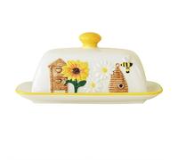 Burriera in ceramica con coperchio, porta burro a forma di girasole, 21,8 x 12,2 cm, grande vassoio in ceramica per il piano di lavoro, decorazione per la cucina per la mamma