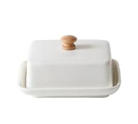 Burriera in ceramica con coperchio, scatola rettangolare riutilizzabile for conservare i formaggi, elegante for cucina e ristorante per Frigo(White)
