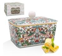 Burriera in ceramica con coperchio - William Morris' Strawberry Thief (verde)