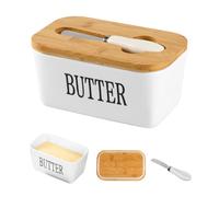 Burriera in ceramica da 650 ml con coperchio e coltello, contenitore per burro per frigorifero da tavolo, porta burro, contenitore per burro bianco, decorazione per cucina e accessori