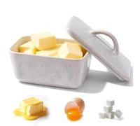Burriera in ceramica GOEDCH da 350 ml con coperchio: semplice contenitore per burro in ceramica, adatto al microonde e alla lavastoviglie, contenitore per burro per conservare formaggio e burro (grigi