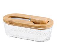 Burriera in con Coperchio in Legno e Spatola - Contenitore Ermetico da 300ml per Formaggio in Frigo - Barattolo Vintage per Cucina - Porta Burro Rettangolare per Casa e Campeggio All'aperto