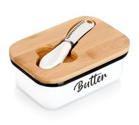 Burriera in metallo bianco con coperchio in bambù e coltello