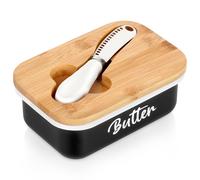 Burriera in metallo nero con coperchio in bambù e coltello