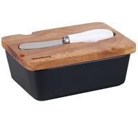 Burriera in porcellana nera con coltello, coperchio in acacia, KLAUSBERG KB-7784