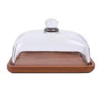 Burriera In Vetro con Coperchio In Legno, Portaformaggio Trasparente A Cupo6176