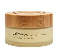 Balmyou Nilotica Sheabutter, burro di karitè puro, barattolo da 100ml con coperchio di bambù, provenienza: Uganda, cosmetica biologica, non raffinato, pressato a freddo, per vegani, senza addtivi