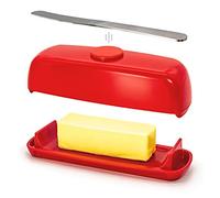 Burro Hub Burro con coperchio e coltello, contenitore magnetico per burro, paletta, coperchio senza disordine, lavabile in lavastoviglie (rosso)