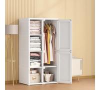 BursDany Armadietto portatile per camera da letto, modulare con ante magnetiche e 1 asta di sospensione, piccolo armadio in plastica per soggiorno e camera da letto, 136 x 69 x 50 cm (bianco)