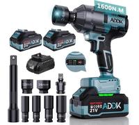 BursDany Avvitatore a Impulsi Brushless 1600N.M, 2 x 4,0 Ah, Chiave a Percussione Senza Fili, 21V Avvitatore a Percussione con Batteria, 6 Marce, 2600 giri/min, e Luce LED per Auto e Casa (1600 N.m)