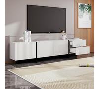 BursDany Mobile TV bianco, armadio basso moderno con 3 ante e 2 cassetti, tavolo TV mobile da soggiorno, 190 x 35 x 45 cm (bianco e nero)