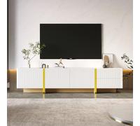 BursDany Mobile TV bianco, armadio basso moderno con 3 ante e 2 cassetti, tavolo TV mobile da soggiorno, 190 x 35 x 45 cm (bianco e dorato)