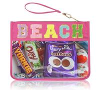 Burskit Borsa da viaggio in ciniglia trasparente con cerniera per trucco preppy patch-nylon cosmetici preppy trucco impermeabile organizer set per donne borsa per San Valentino, MH-SPIAGGIA, Moda