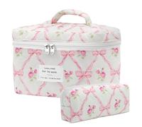 Burskit Borsa per il trucco, borsa per il trucco trapuntata, borsa da viaggio grande in cotone, borsa cosmetica floreale, borsa da viaggio trapuntata per donne, borsa da toilette da viaggio con fiori,
