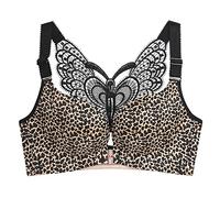 BURUVO Las Mujeres Ultra-Delgado No de Acero anillo de Hebilla Frontal sin costuras de Gran grasa mm Sexy espalda Sujetador Tipo de colección Gold Leopard Print 4C