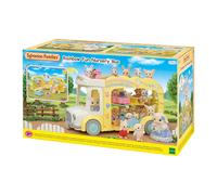Sylvanian Families - Il Bus Arcobaleno Sole - Autobus a 3 Piani Trasformabile in Area Giochi per 28 Bebè - Modello 5744