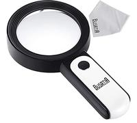 BUSATIA Lente di Ingrandimento 30X Illuminata con 18 LED, Grande Lente d’ingrandimento con Luce Palmare, Lente in Vetro da 100mm con 3 Modalità - con Un Panno per Pulizia (White + Black)