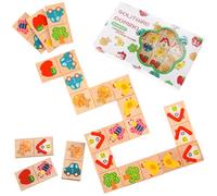 Busaurus Domino in Legno, 28 Pezzi, Gioco Educativo con Disegni di Frutta e Animali, Puzzle per Bambini 3+ Anni