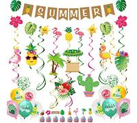 Buscando Decorazioni per feste tropicali hawaiane - Decorazioni estive a spirale da appendere, bandierine hawaiane, palloncini per vacanze estive in spiaggia, Aloha Garden Decorazioni per feste di