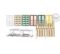 Busch 1830 set di stand catering street food in scala 1:87 H0