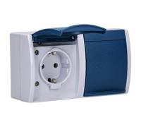 EL BJ FR ST2W - Presa di corrente, a 2 pieghe, orizzontale, 16A, IP 44, blu/grig