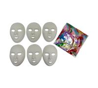 BUSDUGA 4392 - Set di 6 maschere teatrali da dipingere e modellare, 20 x 15 cm, maschere personalizzate, compleanno per bambini, Halloween (con piume)