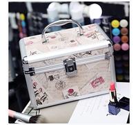 BUSEPXNE Scatola per Il Trucco Le Donne Professional Trucco di Alluminio Makeup Portable Tren Train Case Treno Case Case Box con Custodia con Specchio Beauty Case Borsa per Cosmetici(No Lock Beige)