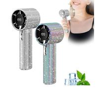 Busgiuar Diamond Portable Fan,Full Diamond Deluxe Diamond Crafted Portable Handheld Turbo Fan,Mini Portable Rechargeable USB Charging 199 Gear Wind Led Display for Home and Outdoor (2colors)