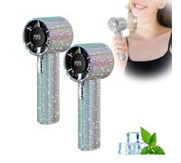 Busgiuar Diamond Portable Fan,Full Diamond Deluxe Diamond Crafted Portable Handheld Turbo Fan,Mini Portable Rechargeable USB Charging 199 Gear Wind Led Display for Home and Outdoor (2*#02)