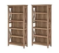 Bush Furniture Key West - Libreria a 5 ripiani, set di 2 scaffali alti in pino recuperato, robusti espositori per biblioteca, soggiorno e ufficio domestico