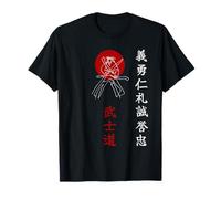 Bushido Samurai Sette Virtù di Bushido Samurai e sole rosso Maglietta