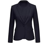 Business Blazer, blazer da donna in cotone, colletto rovesciato, blazer corto, con scollo a V, per le mezze stagioni, business, ufficio, giacca corta, Blu, L