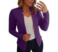 Business Blazer, giacca corta da donna, elegante, casual, elegante, a maniche lunghe, senza colletto, aperto, per lavoro, ufficio, blazer slim fit, open, Lilla, XXXL