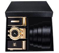 Business Genuine Leather Belt for Men Automatic Buckle Belt And Gift Box Men's Black Belt (Color : Black Size : 150cm) (Black 115CM)