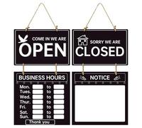 Business Hours Hanging Sign - Business Hours Hangings Signs, Double Sided Shop Opening Time, Hanging Open and Closed Signs, Decorative Welcome Sign | Pannello per porta con penna per lavagna cancellab