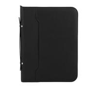 Business Portfolio with Zipper 10 Transparent File Bags PU Leather 30 Sheets Notebook 12 Digit Solar Calculator 10.1 Inch Tablet Cover Black for Business Meetings