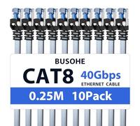 BUSOHE Cat 8 Cavo Ethernet 0,25m (10 Pezzi), 40Gbps LAN Gigabit Piatto