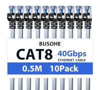 BUSOHE Cat 8 Cavo Ethernet 0,5m (10 Pezzi), 40Gbps LAN Gigabit Piatto